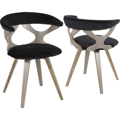 Gardenia Swivel Dining or Accent Chair in Black Velvet & Light Grey Wood